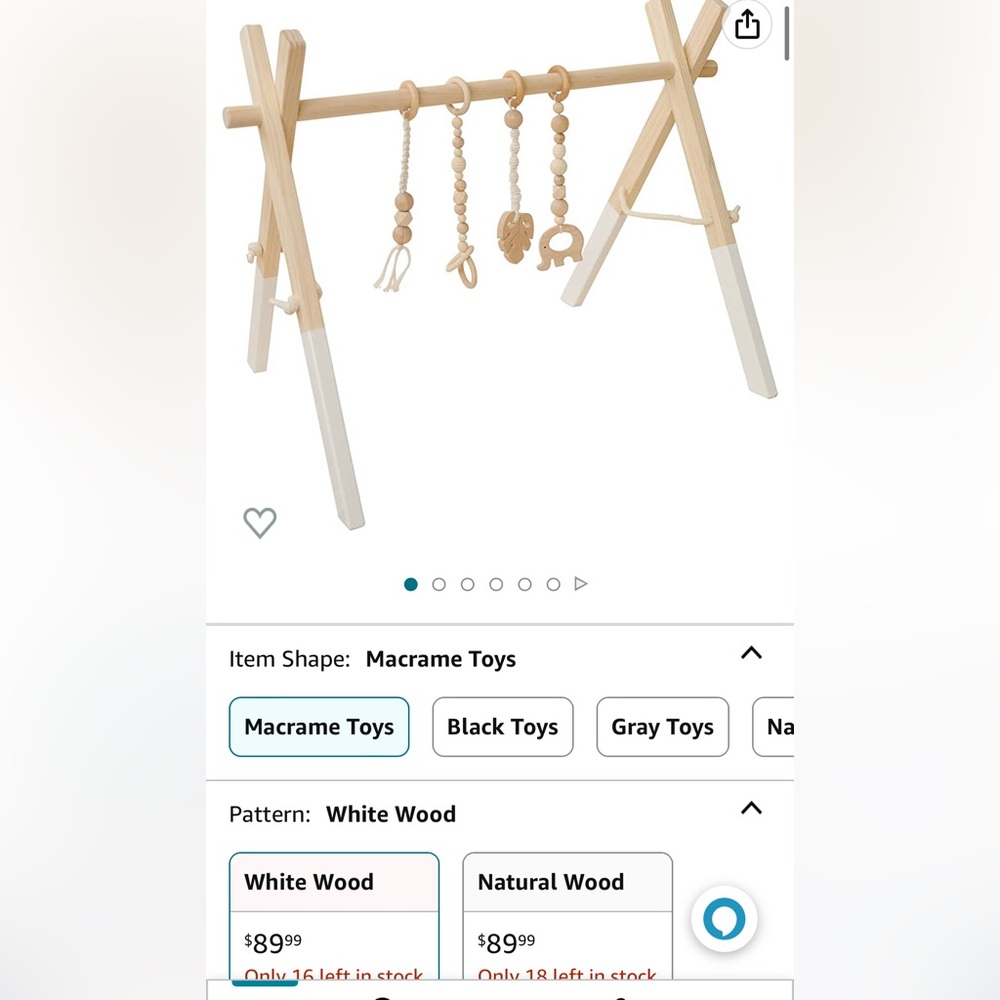 Wooden Baby Play Gym, Frame w/Hanging Bar, Tied Cord & Wooden Toys